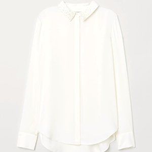 H&M - (NWT) Blouse with Beading, Natural White